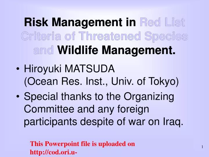 risk management in red list criteria of threatened species and wildlife management