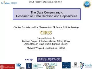 Center for Informatics Research in Science &amp; Scholarship Carole Palmer, PI Melissa Cragin, John MacMullen, Tiffany