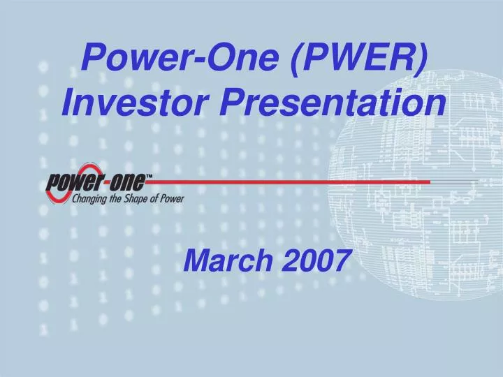 power one pwer investor presentation