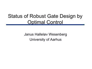 Status of Robust Gate Design by Optimal Control