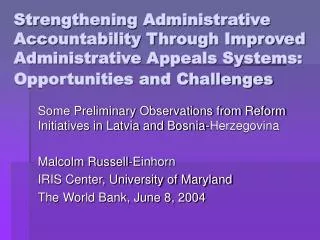 Strengthening Administrative Accountability Through Improved Administrative Appeals Systems: Opportunities and Challenge