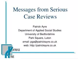 Messages from Serious Case Reviews