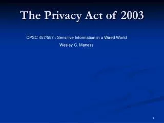 The Privacy Act of 2003