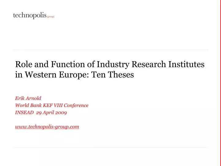 role and function of industry research institutes in western europe ten theses
