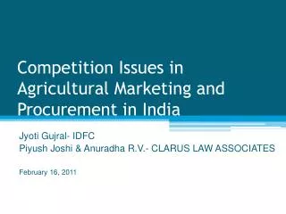 Competition Issues in Agricultural Marketing and Procurement in India