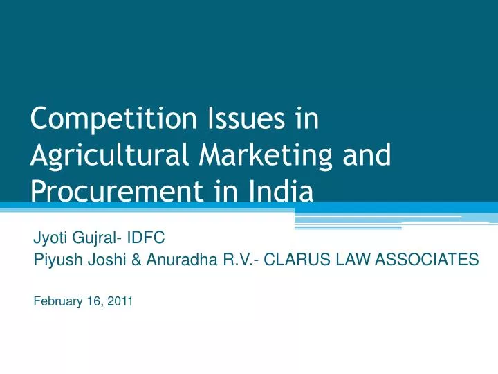 competition issues in agricultural marketing and procurement in india