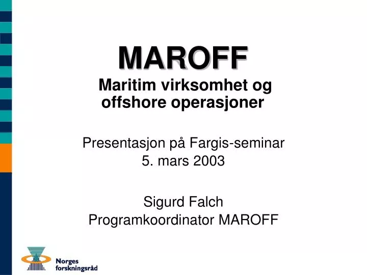 maroff maritim virksomhet og offshore operasjoner
