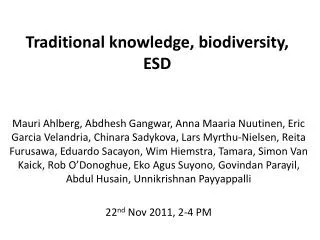 Traditional knowledge, biodiversity, ESD