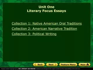 Unit One Literary Focus Essays