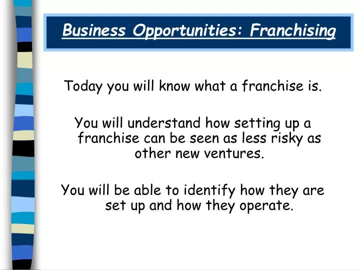 business opportunities franchising