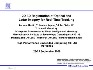 2D-3D Registration of Optical and Ladar Imagery for Real-Time Tracking