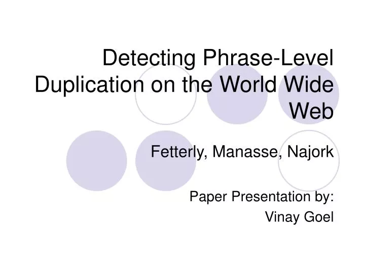 detecting phrase level duplication on the world wide web