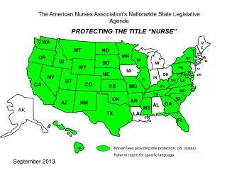 Known laws providing title protection: (39 states) Refer to report for specific language
