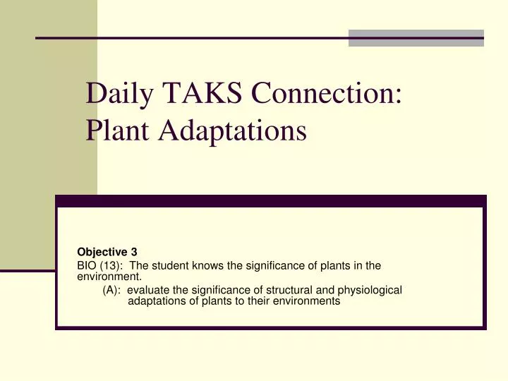 daily taks connection plant adaptations