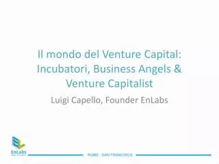 Il mondo del Venture C apital: Incubatori, Business A ngels &amp; Venture C apitalist