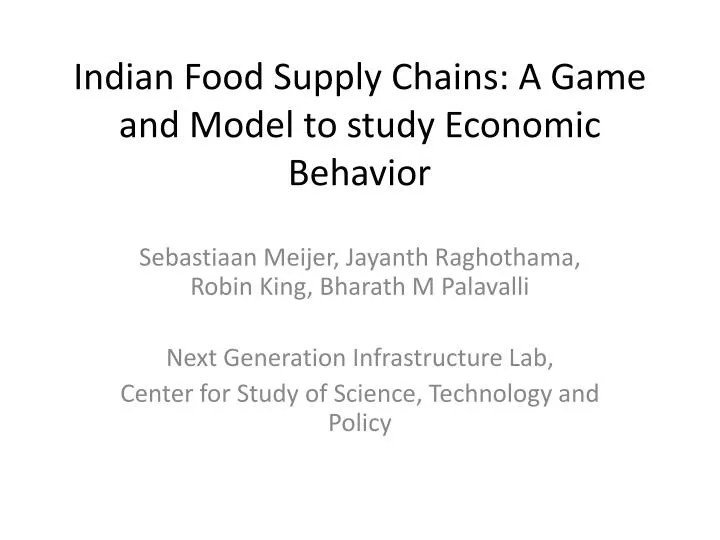 indian food supply chains a game and model to study economic behavior