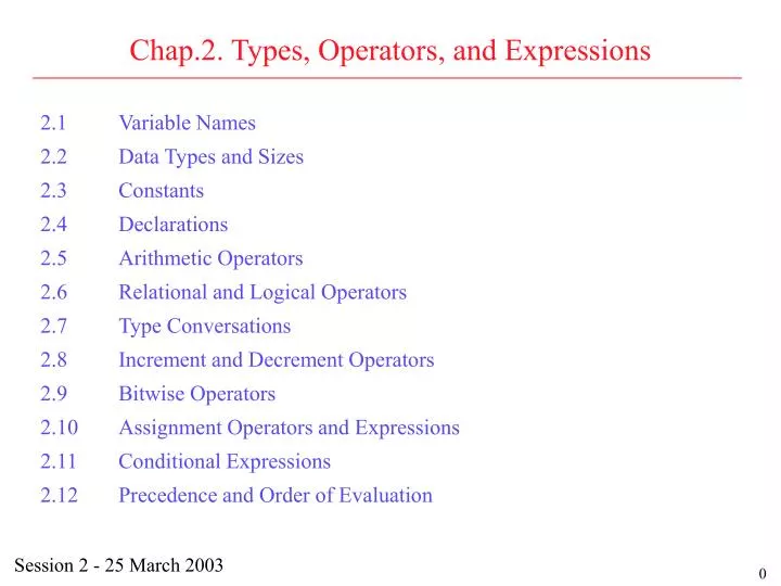 chap 2 types operators and expressions