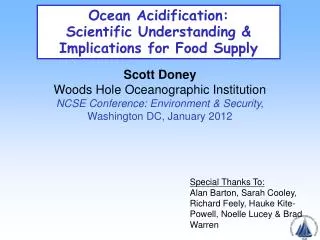 Ocean Acidification: Scientific Understanding &amp; Implications for F ood Supply