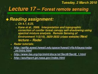 Lecture 17 – Forest remote sensing