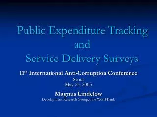 Public Expenditure Tracking and Service Delivery Surveys