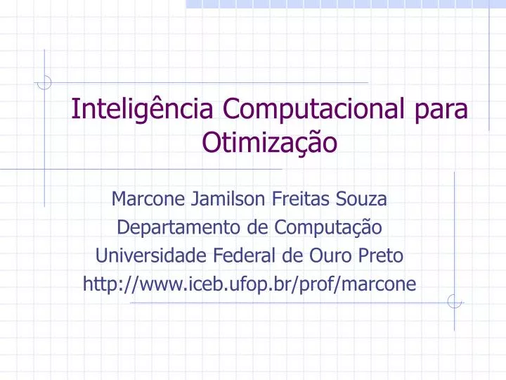 intelig ncia computacional para otimiza o