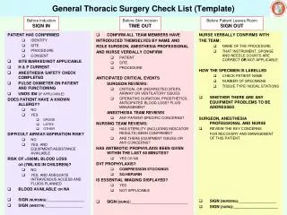 General Thoracic Surgery Check List (Template)