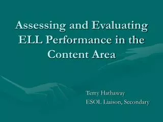 Assessing and Evaluating ELL Performance in the Content Area