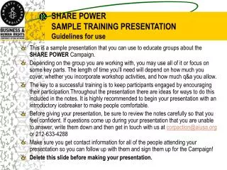 SHARE POWER SAMPLE TRAINING PRESENTATION Guidelines for use