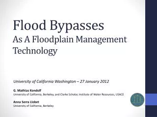 Flood Bypasses As A Floodplain Management Technology
