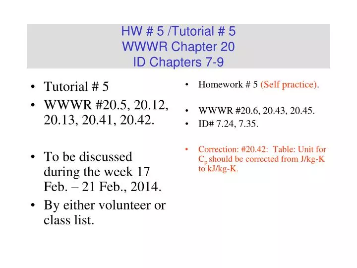 hw 5 tutorial 5 wwwr chapter 20 id chapters 7 9