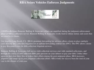 RBA Seizes Vehicles Enforces Judgments