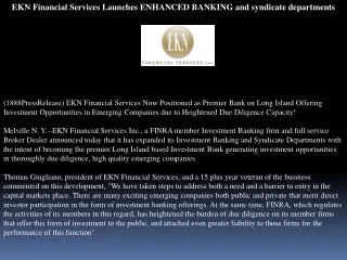 EKN Financial Services Launches ENHANCED BANKING and syndica