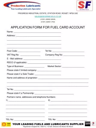 APPLICATION FORM FOR FUEL CARD ACCOUNT