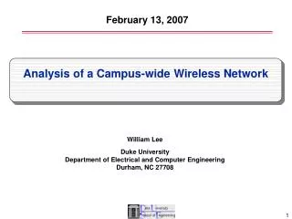 William Lee Duke University Department of Electrical and Computer Engineering Durham, NC 27708