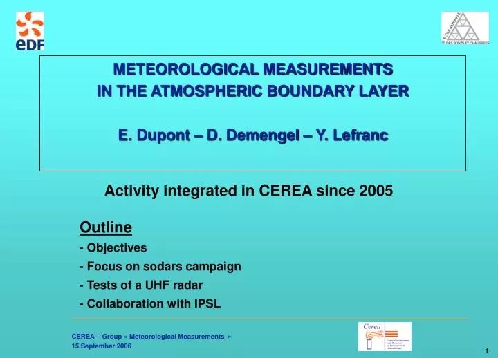 meteorological measurements in the atmospheric boundary layer e dupont d demengel y lefranc