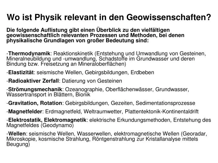 wo ist physik relevant in den geowissenschaften