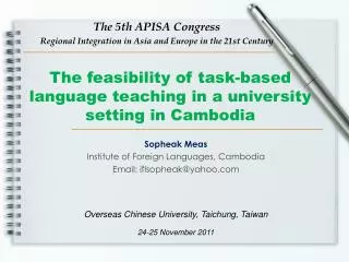 The feasibility of task-based language teaching in a university setting in Cambodia