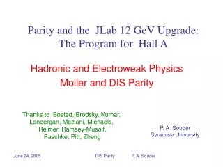 Parity and the JLab 12 GeV Upgrade: The Program for Hall A