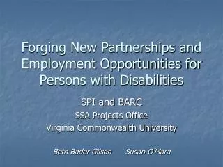 Forging New Partnerships and Employment Opportunities for Persons with Disabilities