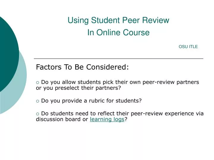 using student peer review in online course osu itle