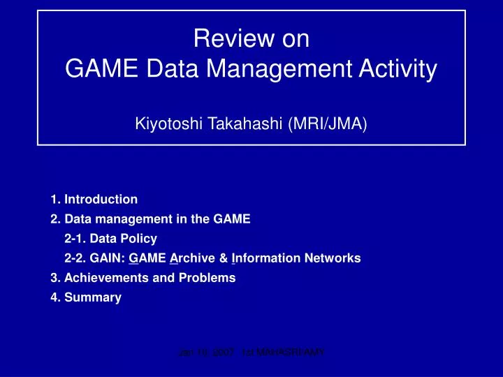 review on game data management activity kiyotoshi takahashi mri jma
