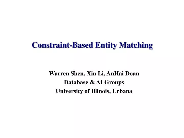 constraint based entity matching