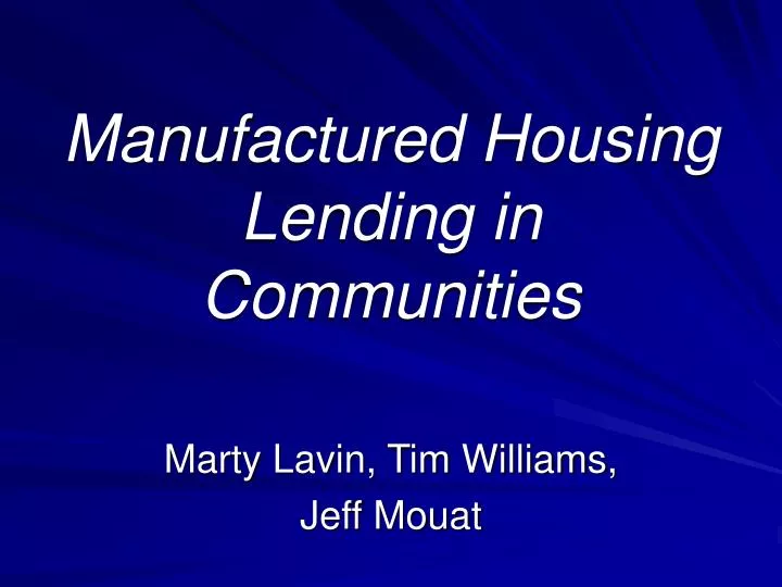 manufactured housing lending in communities