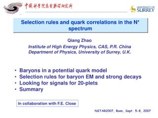 Qiang Zhao Institute of High Energy Physics, CAS, P.R. China Department of Physics, University of Surrey, U.K. Baryo
