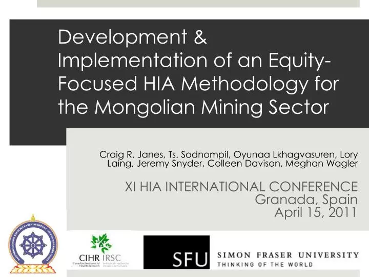 development implementation of an equity focused hia methodology for the mongolian mining sector