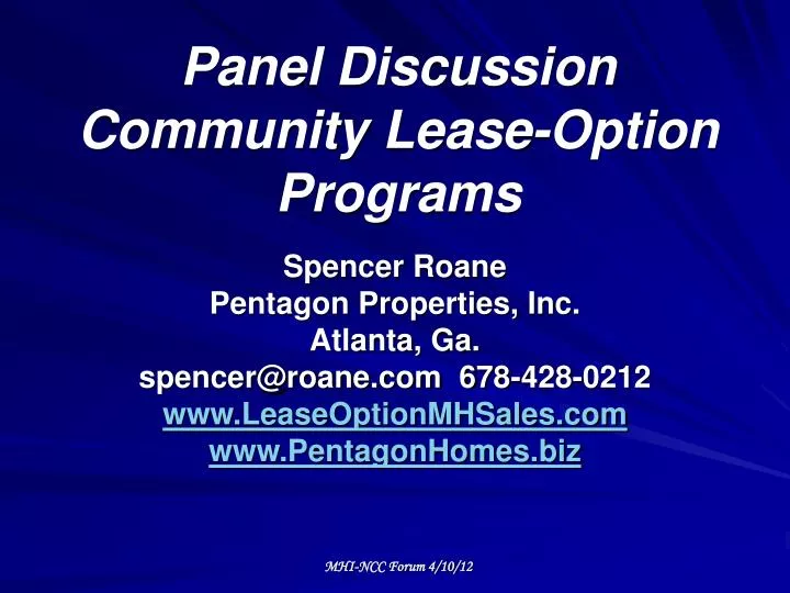panel discussion community lease option programs