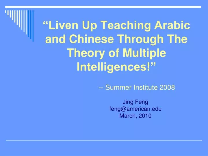 liven up teaching arabic and chinese through the theory of multiple intelligences