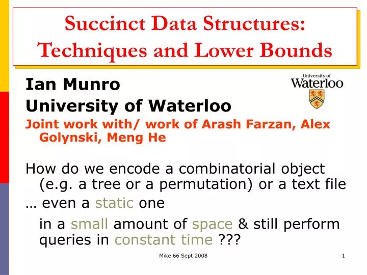 succinct data structures techniques and lower bounds
