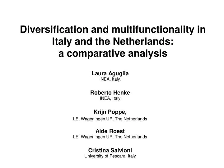 diversification and multifunctionality in italy and the netherlands a comparative analysis