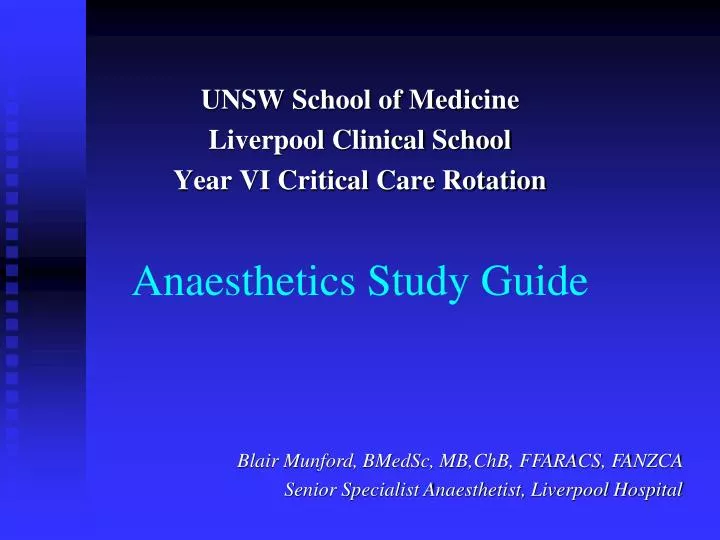 anaesthetics study guide
